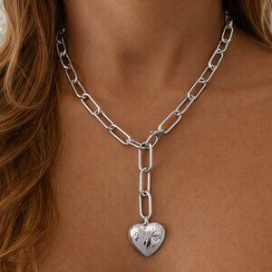 Piper Gold (Or) Silverheart Charm Paperclip Necklace Y2k Gift Minimalist